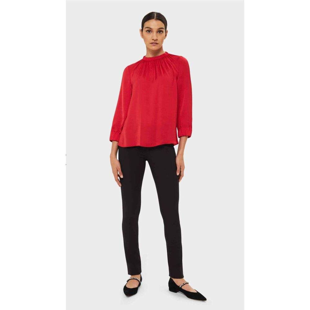 HOBBS LONDON Cam Top Red Satin Long Sleeve Blouse, Poppy Red, Sz 6